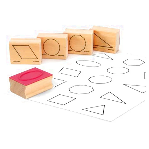 EAI Education Wooden GeoModel Geometric Plane Shape Stamps: Set of 15