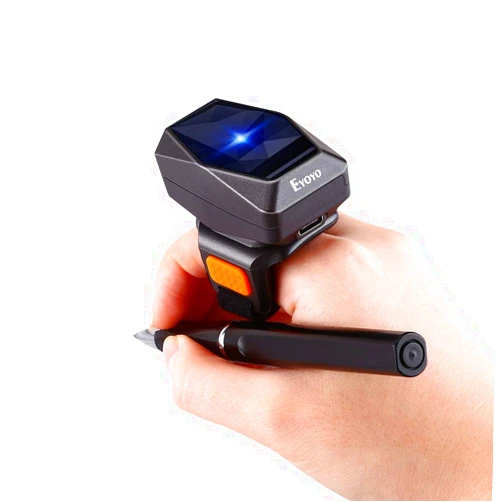 Eyoyo 2D Finger Ring Barcode Scanner, Mini Wearable 3-in-1 USB Wired & 2.4G Wireless & Bluetooth Scanner, Image 1D QR Bar Code Reader PDF417 Data Matrix Screen Scan for iPad, Smartphone, PC