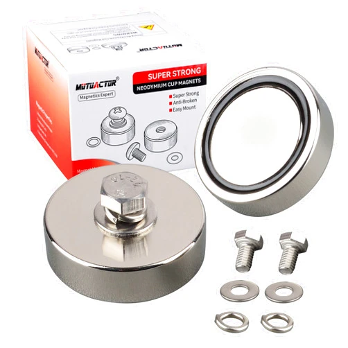 MUTUACTOR 2Pack Super Strong Neodymium Round Magnets with 1/4 Female Thread,150lbs Heavy Duty Round Magnets,Powerful Magnetic Removable Mounting for Lighting