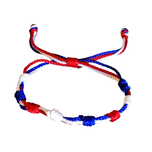 Monique's Art and Gifts PUERTO RICO USA FRANCE PANAMA PARAGUAY RUSSIA CUBA CHILE NORTH KOREA COUNTRY FLAG SOUVENIR ADJUSTABLE BRACELET BLUE WHITE AND RED NYLON STRING BRACELET ONE SIZE FITS MOST