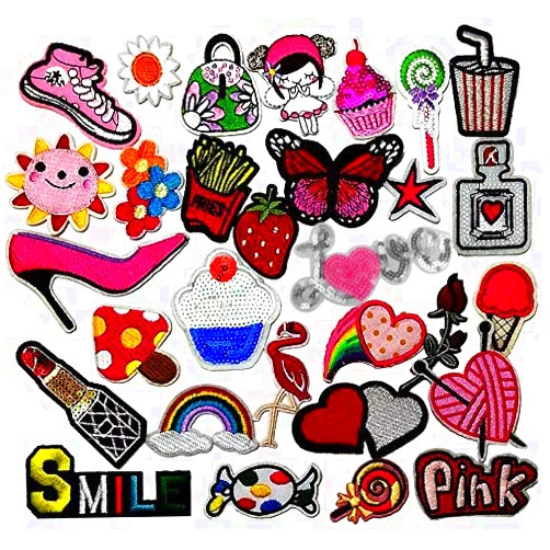 Libiline 30pcs Random Assorted Styles Embroidered Patch Sew On/Iron On Patch Applique Clothes Dress Plant Hat Jeans Sewing Flowers Applique DIY Accessory (Assorted-Style 3) (Mix, Mix)