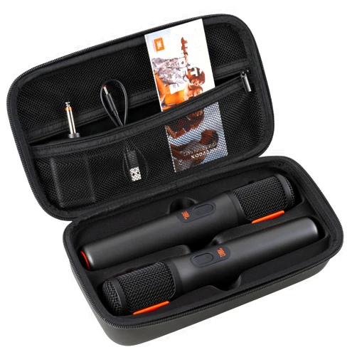 MAILADA Wireless Microphone Case For JBL Wireless Two Microphone System Handheld Dual Mic Travel Bag for Singing or Karaoke for Receivers, Adapters, AA Batteries-Black(Box Only-Black)