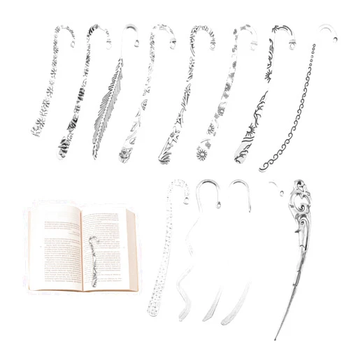Tookie 13pcs/Set Metal Bookmark for Women Men, Hairpin Hook Antique Tibetan Silver Carved Hook Bookmarks with Loop, Unique Charm Book Marker for Book Lovers Unique Gift