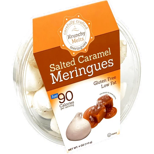 Krunchy Melts Original Meringue Cookies | Salted Caramel Flavor | Only 90 Calories Per Serving | Low Fat, Gluten Free, Dairy Free (4 Oz)