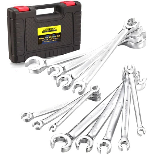 ARUCMIN Flare Nut Wrench Set,12-Piece Chrome Vanadium Steel Line Wrench Set SAE & Metric 1/4