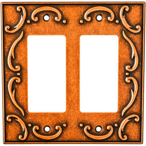 BRAINERD 64260 French Lace Double Decorator Wall Plate / Switch Plate / Cover, Sponged Copper