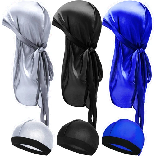 Geyoga 6 Pieces Kids Satin Durags with Wave Caps Set Unisex 360 Wave Headwraps with Long Tail and Wide Straps