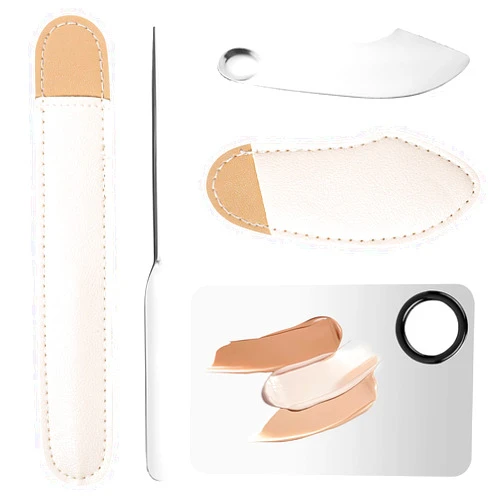 FdcLixuvol 3 Pcs Makeup Spatula Korean Set Foundation Spatula Spoon Tool Make Up Mixing Palette Tray Facial Cosmetic Spatula Stainless Steel Skin Care Spatula for Face Eye Cream (Silver)