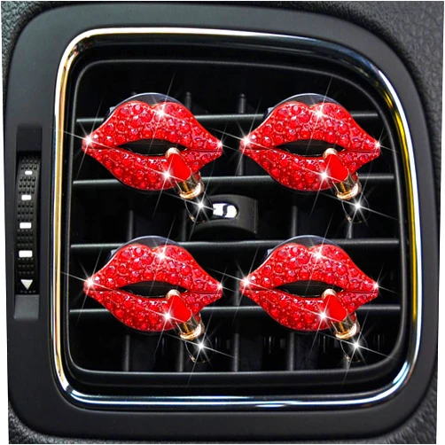 Jowxsx NTRR 4 Pcs Lip Air Vent Clips, Bling Lip Car Air Fresheners Vents Clips Women Rhinestone Car Diffuser Vent Clips Bling Red Car Accessories Charm Diamond Car Interior Decor Car Decoration Women