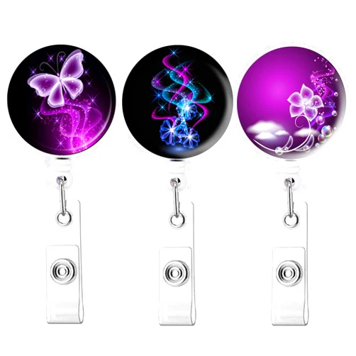 Boutilon Retractable Badge Holder with Alligator Clip ID Card Holders Nurse Badge Reel Extension 24inch for Workers,Teacher, Student, Volunteer (3Pack Purple A)