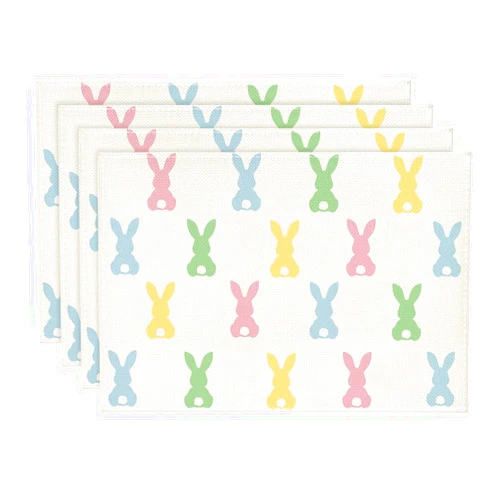 Artoid Mode Colorful Bunny Rabbit Easter Placemats Set of 4, 12x18 Inch Seasonal Table Mats for Party Kitchen Dining Decoration