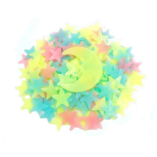 JSITON 200 Pcs Colorful Glow in The Dark Luminous Stars and Moon Fluorescent Noctilucent Plastic Wall Stickers Murals Decals for Home Art Decor Ceiling Wall Decorate Kids Bedroom Room Decorations