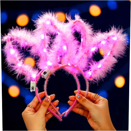 Werhonton Light Up Headbands LED Bunny Ears Headband Easter Christmas Halloween Hair Accessories for Women and Girls(2Pcs) (Pink/Pink)