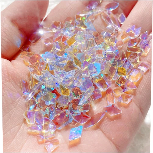 LRKNNO 100pcs Aurora Nail Art Rhinestone 3D Multi Shape Mix Crystal Nail Gems Irregular Star Heart Flower Butterfly Design Iridescent Nail Rhinestone Diamonds for Nails DIY Art Crafts Jewelry Decoration