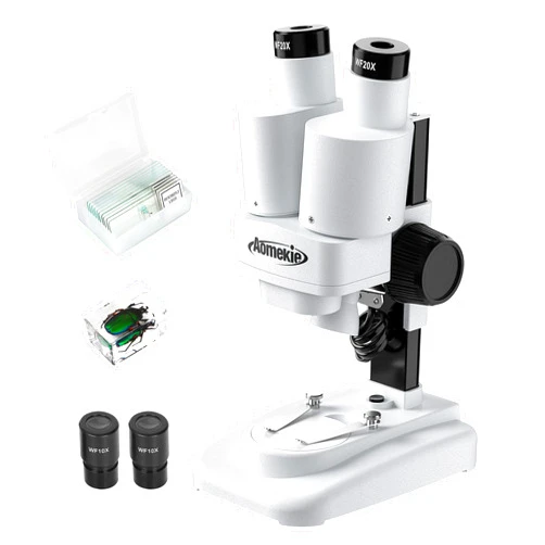 Aomekie® Microscope for Kids Students 20X 40X with 10Pcs Slides Insect Specimen Stereo Microscope for Kids with WF eyepieces LED Light Source Portable Stereoscope