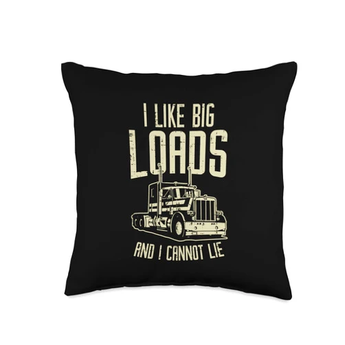 BoredKoalas Truck Pillows Trucker Driver Gift Like Big Loads Cannot Lie Semi Trucking Trucker Gift Throw Pillow, 16x16, Multicolor