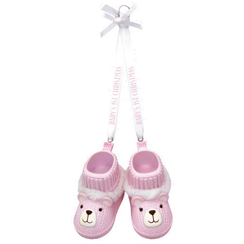Hallmark Keepsake Christmas Ornament 2019 Year Dated, Baby Girl’s First Christmas Pink Teddy Bear Booties