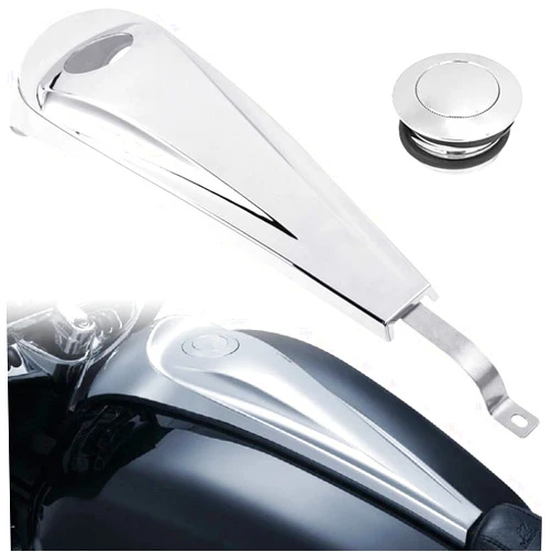 Generic Motorcycle Chrome Low-Profile Smooth Tank Dash Oil Fuel Console Cover Kit + Clockwise Vented Pop Up Gas Cap Tank Cover For Harley Touring Electra Road Street Trike Glide Ultra Limited 2008-2022