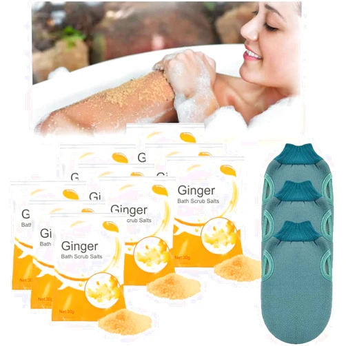 DUBUSH Burning Ginger Lymphatic Bath Salt,Lymphatic Detox Ginger Bath Scrub Salts,Deep Cleaning Body Exfoliating Bath Scrub Salt,Bath Salts for Women Relaxing
