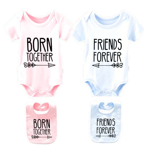 YSCULBUTOL Baby Twins Bodysuits Best Friends Forever Baby Clothes Set with Bibs Girl Outfit with hat