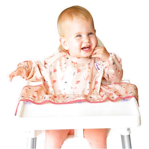 Tidy Tot - Cover & Catch Baby Bib - Mess Proof Long Sleeve Feeding Smock with Food Catcher Pocket - Waterproof Bib