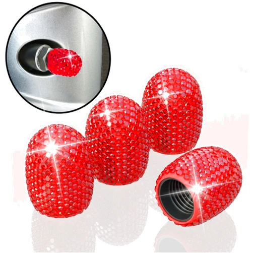 BFXM 4Pcs Car Tire Valve Stem Caps, Bling Tire Air Cap for Car, Universal Stem Covers, Plastic Liner Corrosion Resistant Tires Valve Cap with O Rubber Ring, Pink Crystal Diamond Car Accessories for Women