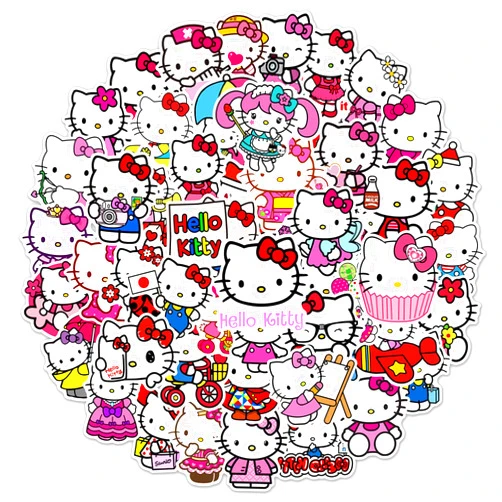 RUBANG Kawaii Hello Kitty Stickers for Girl Water Bottle, 50pcs Cute Sanrio Cartoon Hellokitty Waterproof Vinyl Decal for Teen Kids Women Laptop Skateboard Phone Guitar Travel Case Bike