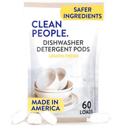 The Clean People Dishwasher Pods - Cuts Grease & Rinses Sparkling Clean - Residue-Free - Phosphate Free Dishwashing Pods - Lemon, 60 Pack