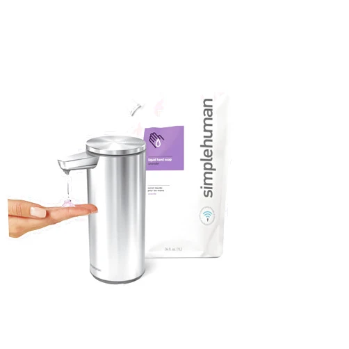 simplehuman Essential Hand Care Duo - 9 oz. Sensor Soap Pump Dispenser with 34 oz. Lavender Refill Pack, Brushed Stainless Steel