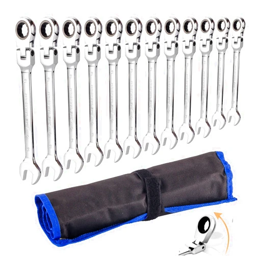 Qnkaa Flexible Ratchet Wrench Set 12pcs 8-19mm Spanner Gear Ring Ratcheting Combination Flexi Wrench Kit Metric Flex Head