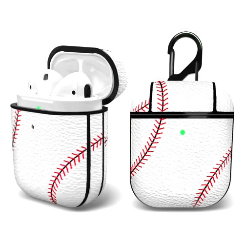 MOLOVA Case for Airpods 1&2 Case,Front LED Visible,PC Plastic Inner + PU Vegan Leather Pattern Skin Cute Funny Cool Skin Fashion Stylish Cover Shock Proof with Keychain for Boys Girls Teens (Baseball)