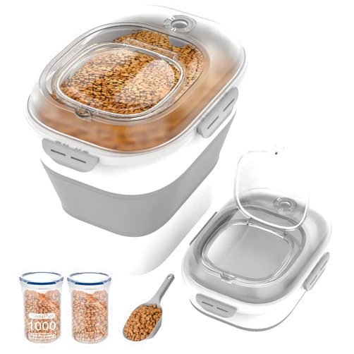 DDMOMMY 32-35 Lbs Dog Food Storage Container,Collapsible Dog Food Container with Transparent Airtight Lid,Wheels,Date Track,Pet Food Storage Container for Rice,Flour,Sugar,Scoop And 2PCS Containers