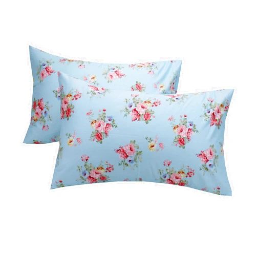 WBYCOTBED 2 Pack Queen Floral Bed Pillow Pillowcases, 100% Cotton Blue Soft Standard Size Pillow Covers with Envelope Closure