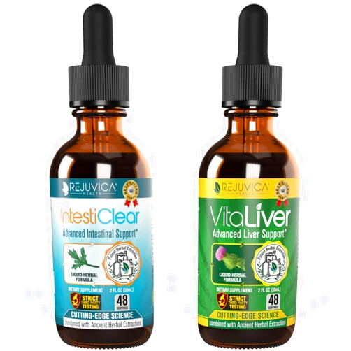 Rejuvica Health IntestiClear + VitaLiver - Support Intestinal + Liver Health - Liquid Delivery for Better Absorption - Wormwood, Milk Thistle, Artichoke, Chanca Piedra, Black Walnut & More!