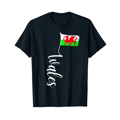 Wales Fan Designs, Cymru, Welsh National Team Welsh Wales Flag Signature Y Ddraig Goch Flag Pole for Cymru T-Shirt