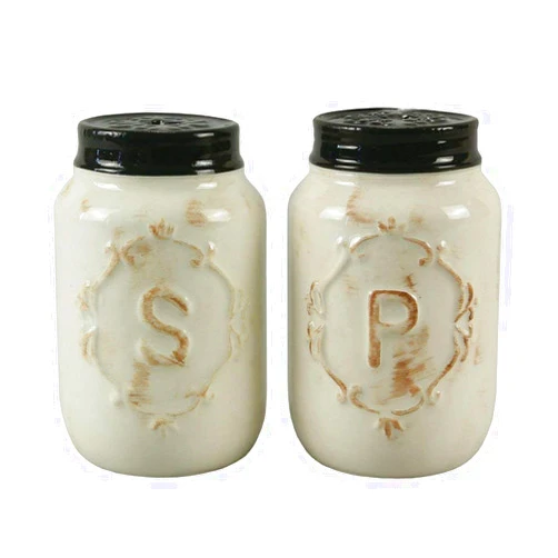 Young's Inc youngs Miniature Country Ceramic Mason Jar-Shaped Salt & Pepper Shakers, Cream, 2.75