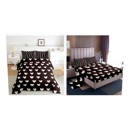 Erosebridal Black White Heart Pattern Comforter Set & Bed Sheets Set Twin Size
