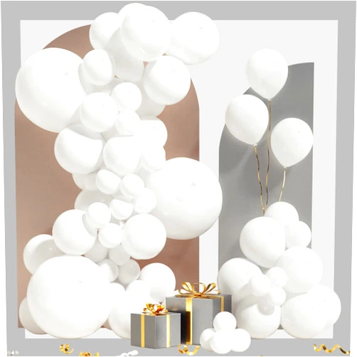 IDOMANA White Balloon Garland Arch Kit 100 Pack 18/12/10/5 Inch Matte White Latex Balloons Different Sizes Party Balloon for Baby Shower Wedding Engagement Christmas Graduation Birthday Party Decorations
