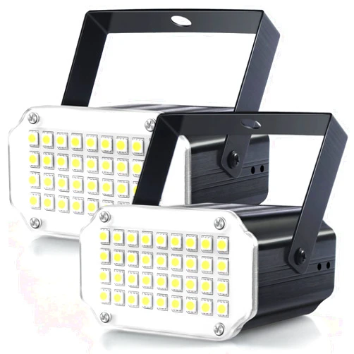 Luditek 2-Pack Mini Halloween White LED Strobe Light, Sound Activated and Flash Speed Control Party Light with 36 Super Bright LEDs Stage Lighting for Room Dance Parties Birthday DJ Bar Karaoke