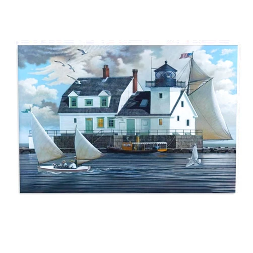 SHENGMAOpost Buffalo Games - Charles Wysocki - Rockland Breakwater Light Canvas Poster Bedroom Decor Office Room Decor Gift Unframe-style 12x08inch(30x20cm)