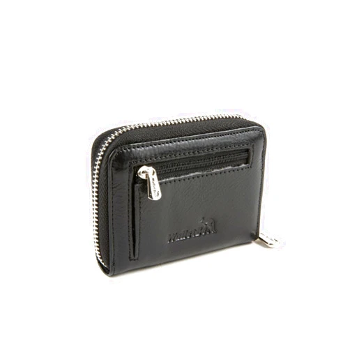 WalletBe Women's Wallet Leather RFID Original Zip Accordion, 10 Card Slots, Vegetable Tanned Leather Black