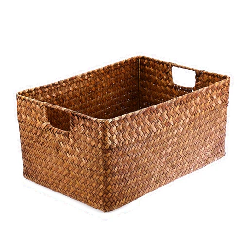 Hipiwe Seagrass Storage Baskets Bin for Shelf Handwoven Wicker Baskets Built-in Handles Rectangular Closet Bedroom Organizer Box Multipurpose Storage Basket Organizer,X-large