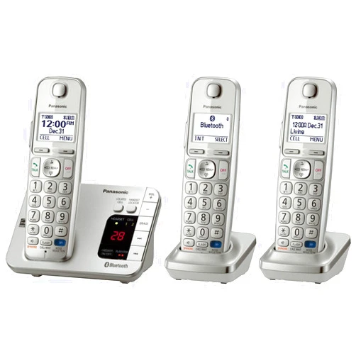 Panasonic KX-TGE263S Link2Cell Bluetooth Enabled Phone with Answering Machine, 3 Cordless Handsets,Silver