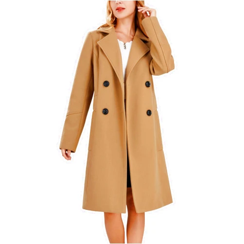 chouyatou Women's Basic Essential Double Breasted Mid-Long Wool Blend Pea Coat