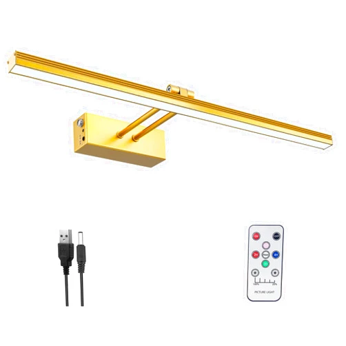 FUNCHDAY Picture Light,5000mAh Battery Operated Picture Light for Wall,Wireless Remote Painting Light with Timer and Dimmable,16”Metal Art Light for Display,Artwork,Portrait,Gallery-Gold