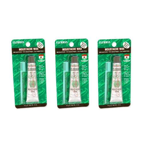 Clubman Pinaud Moustache Wax with Comb Applicator, Neutral, 0.5 Oz (Pack of 3)