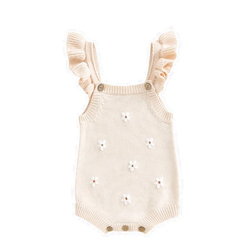 Doisbetthsay Baby Girl Sweater Romper Sleeveless Floral Embroidery Bodysuit Baby Knit Sweater Newborn Summer Clothes