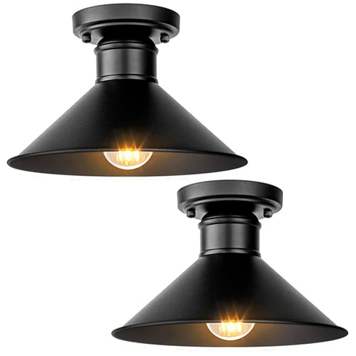 Brightever 2-Pack Industrial Semi Flush Mount Ceiling Lights, Matte Black Farmhouse Light Fixtures, Close to Ceiling Lights for Kitchen, Laundry Room, Entryway, Hallway E26 Base, Bulb not Included