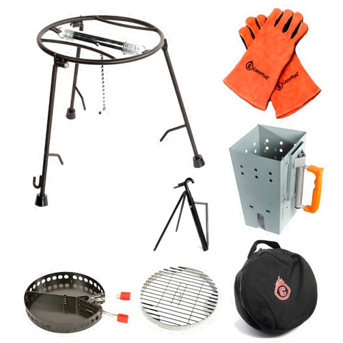 CampMaid Outdoor Cooking Set - Dutch Oven Tools Set - Charcoal Holder & Cast Iron Grill Accessories - Camping Grill Set - Outdoor Cooking Essentials - Camp Kitchen Equipment - (7 Piece Set)