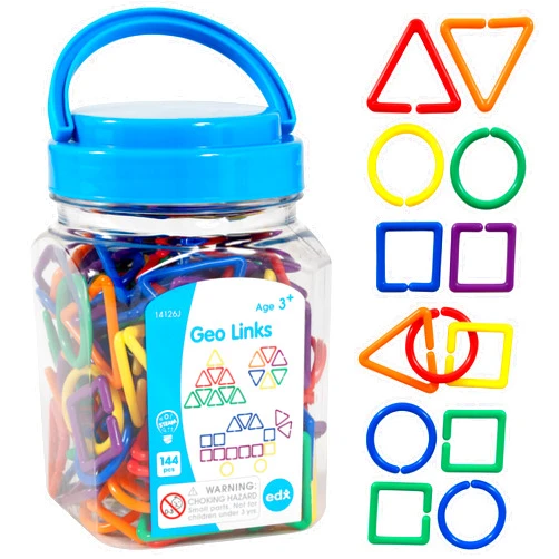 edxeducation Geo Links - Mini Jar - Set of 144 - Linking Shapes - 6 Colors - Practice Shape Recognition, Counting, Sorting and More